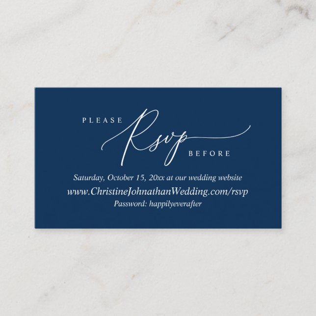 Online RSVP, Modern Simple Navy Blue calligraphy E Enclosure Card (Front)