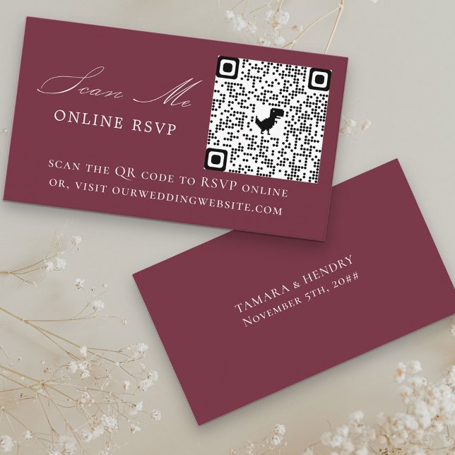 Online RSVP QR Code Burgundy Wedding Website Enclosure Card (Creator Uploaded)