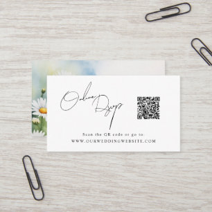 Online RSVP QR Code daisies spring website Business Card