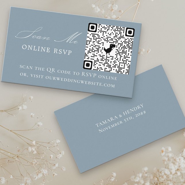 Online RSVP QR Code Dusty Blue Wedding Website Enclosure Card (Creator Uploaded)