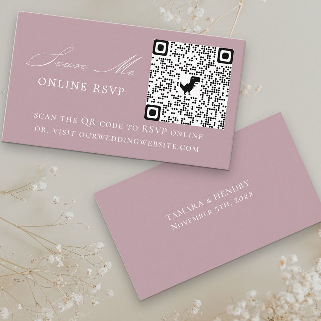 Online RSVP QR Code Dusty Rose Wedding Website Enclosure Card (Creator Uploaded)