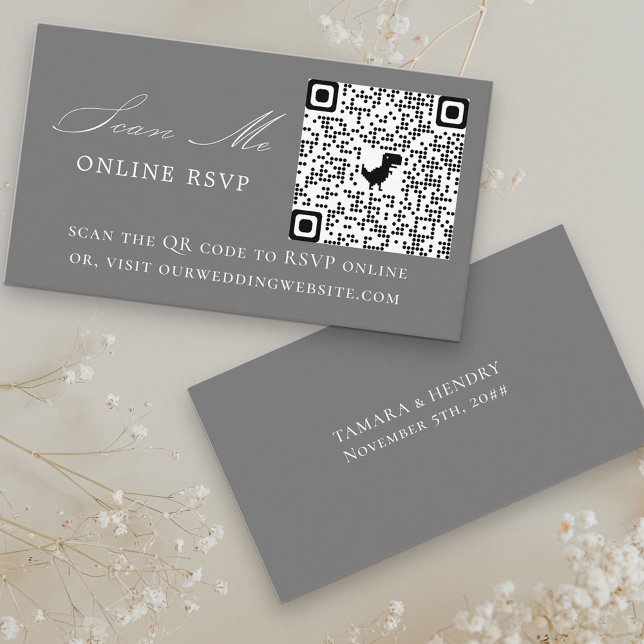 Online RSVP QR Code Grey Wedding Website Enclosure Card (Creator Uploaded)