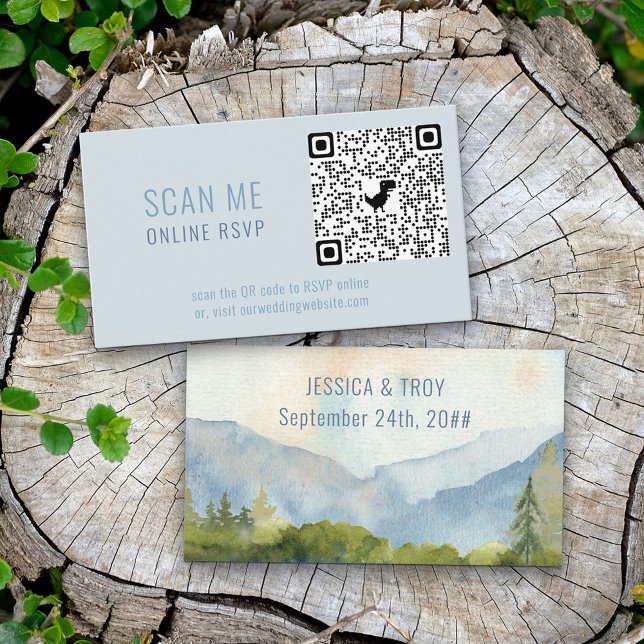 Online RSVP QR Code Mountain Lake Wedding Website Enclosure Card (Creator Uploaded)