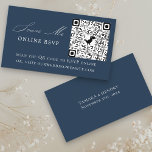 Online RSVP QR Code Navy Blue Wedding Website Enclosure Card<br><div class="desc">Custom QR Code online rsvp and/or wedding website enclosure card. Simple classic and elegant design in navy blue to coordinate with your wedding colours (please browse my store for alternative colours or click "customize further" and change the background colour to suit). Make it easy for your guests to scan the...</div>
