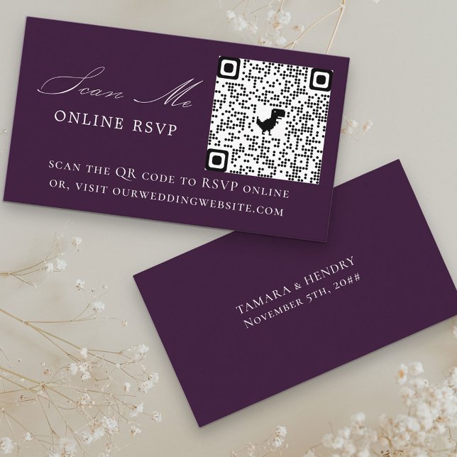 Online RSVP QR Code Purple Wedding Website Enclosure Card (Creator Uploaded)