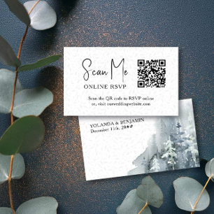 Online RSVP QR Code Snow Forest Winter Wedding Enclosure Card