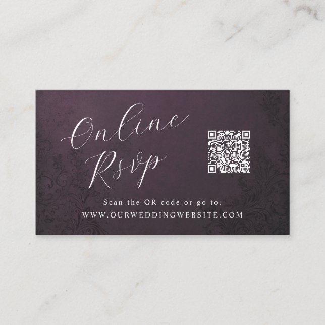 Online RSVP QR Code theatrical ornamental wedding Business Card (Front)
