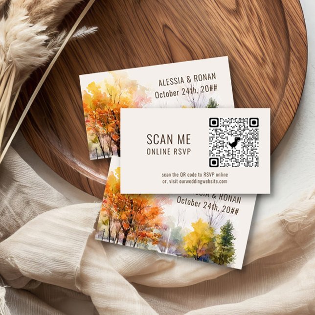 Online RSVP QR Code Woodsy Fall Wedding Website Enclosure Card (QR Code Wedding Website Online RSVP Card from the Fall Lake Wedding Collection by Darling & May )