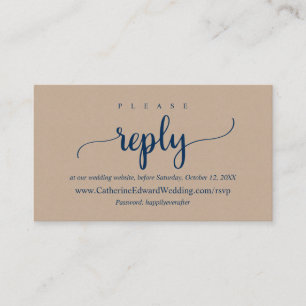Online RSVP website, Navy Blue font, Brown Kraft Enclosure Card