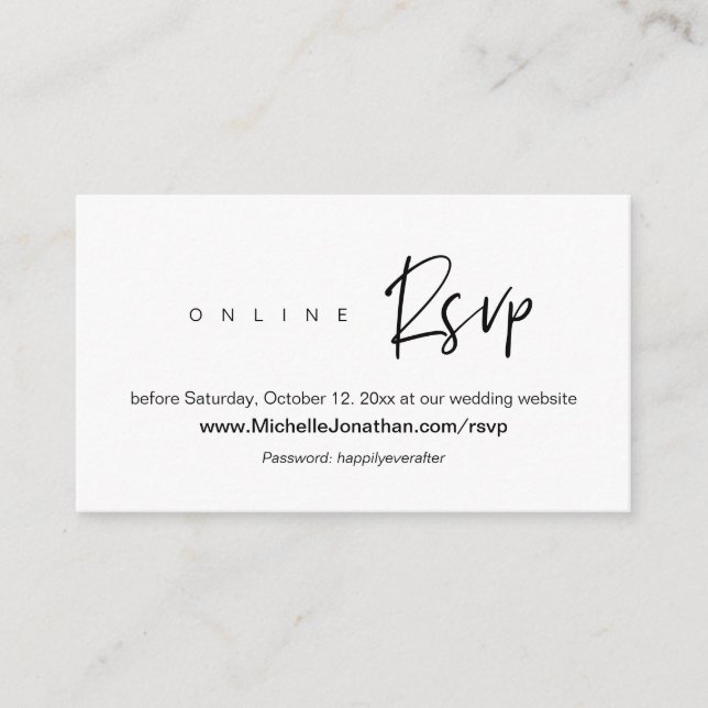 Online RSVP, Wedding website, Password, Reminder Enclosure Card (Front)