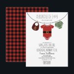 Online Santa Christmas Baby Shower Invitation<br><div class="desc">Online baby shower by mail theme with An illustration of a clothesline with santa suit baby clothes,  green diaper,  and buffalo plaid gingerbread cookie bib with plaid reverse side.</div>