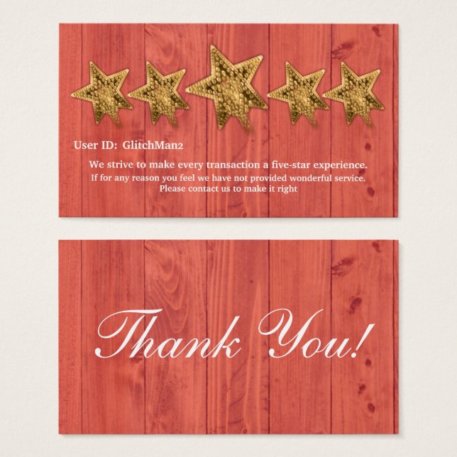 Online Seller five star rating feedback card (Front & Back)