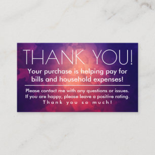 Online Seller Store Thank You Business Card Insert
