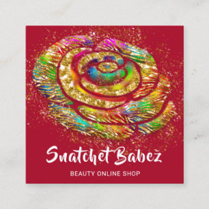 Online Shop Red Rainbow Gold QR Code Logo Squar Square Business Card