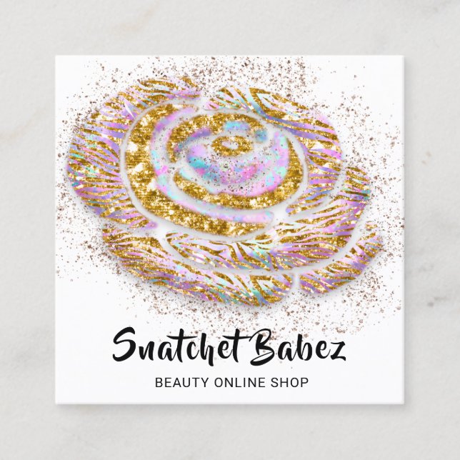 Online Shop Studio Holograph White QR Code Logo  Square Business Card (Front)