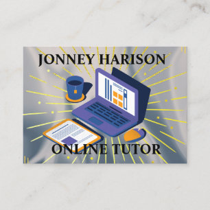 Online Tutor Educator Mentor Coach Silver Grey Business Card
