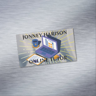 Online Tutor Instructor Virtual Learning Silver  Magnetic Business Card