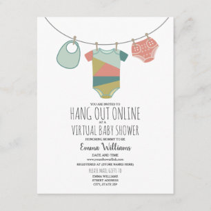 Online Virtual Neutral Baby Shower Clothesline Invitation