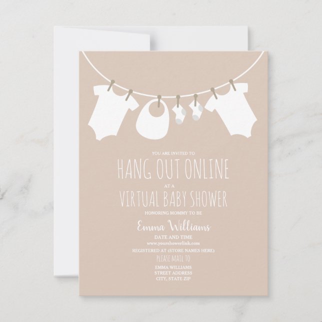 Online Virtual Pink Girl Baby Shower Clothesline Invitation (Front)