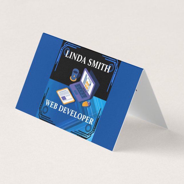 Online Web Developer Social Media Manager Blue   Business Card (Front)
