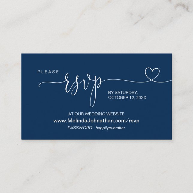 Online Wedding Website RSVP, Modern Navy Blue Encl Enclosure Card (Front)