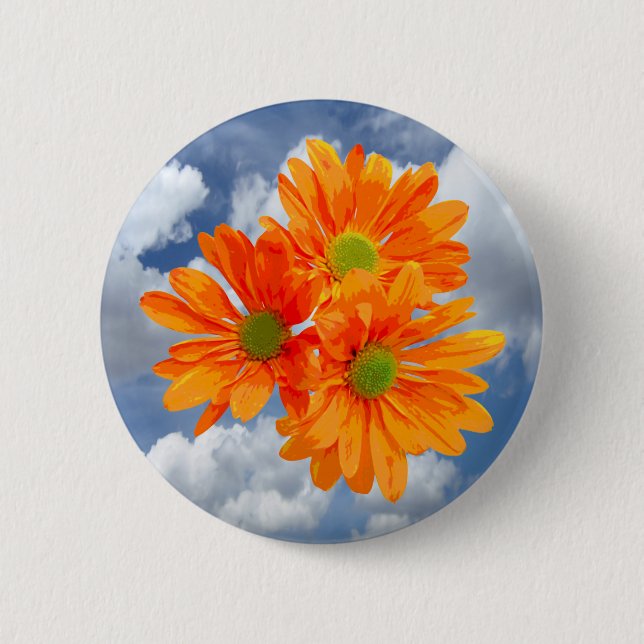 Only 3 Gerbera Daisy Blossoms + your text & ideas 2 Inch Round Button (Front)