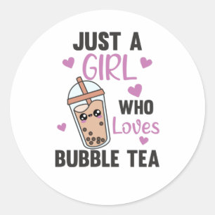 Only A Girl The Bubble Tea Loves Purple Kawaii Classic Round Sticker