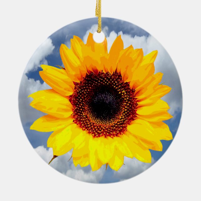 Only a Sunflower Blossom + your text & ideas Ceramic Ornament (Back)
