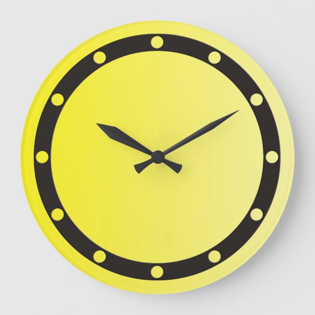ONLY COLOR gradients lemon - ring & dots black Large Clock (Front)
