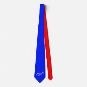 Only Colour Background - royal blue red + monogram Tie