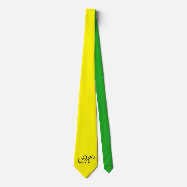 Only Colour Background - yellow green + monogram Tie (Front)