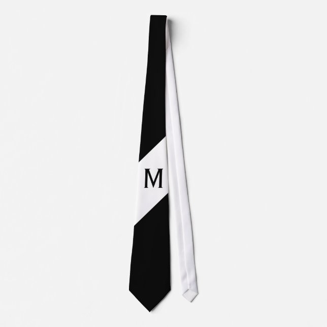 Only Colour & Banner - black white + monogram Tie (Front)