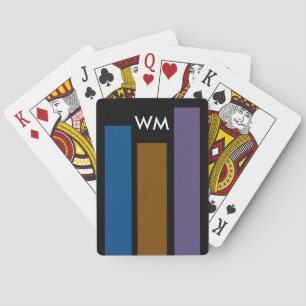 Only coloured stripes blue brown lilac + monogram playing cards