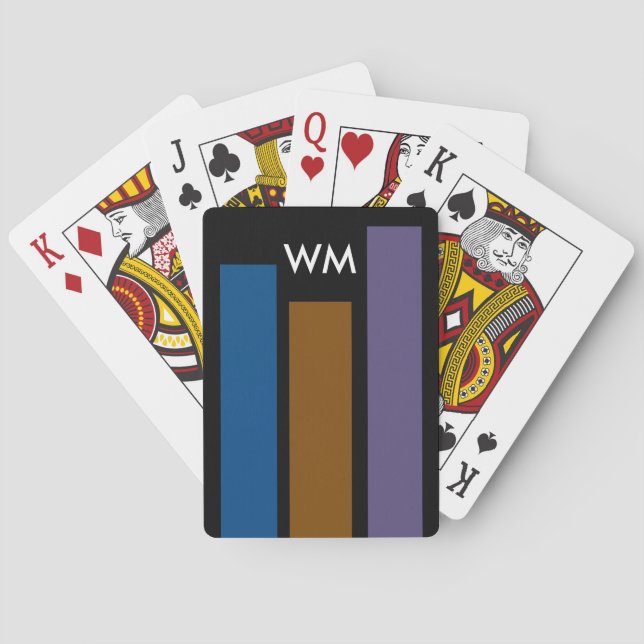 Only coloured stripes blue brown lilac + monogram playing cards (Back)
