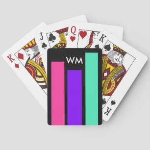 Only coloured stripes pink violet mint + monogram playing cards