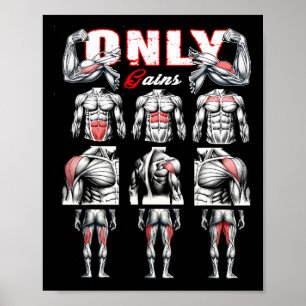 Only Gains Bodybuilding Workout Gym1  Poster