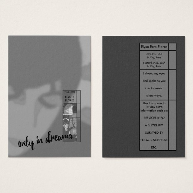 only in dreams funeral invitations (Front & Back)