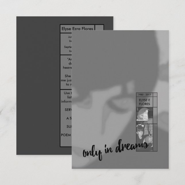 only in dreams funeral invitations (Front/Back)