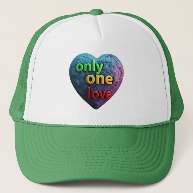 Only One Love – Reggae-Inspired Heart Art  Trucker Hat (Front)