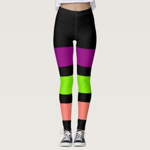 ONLY STRIPES - purple, spring green, salmon Leggings