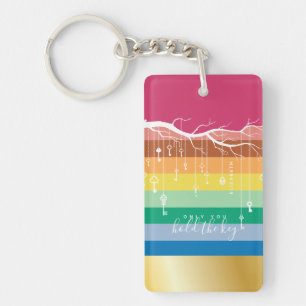 Only You Hold the Key Rainbow Branch Script & Gold Keychain