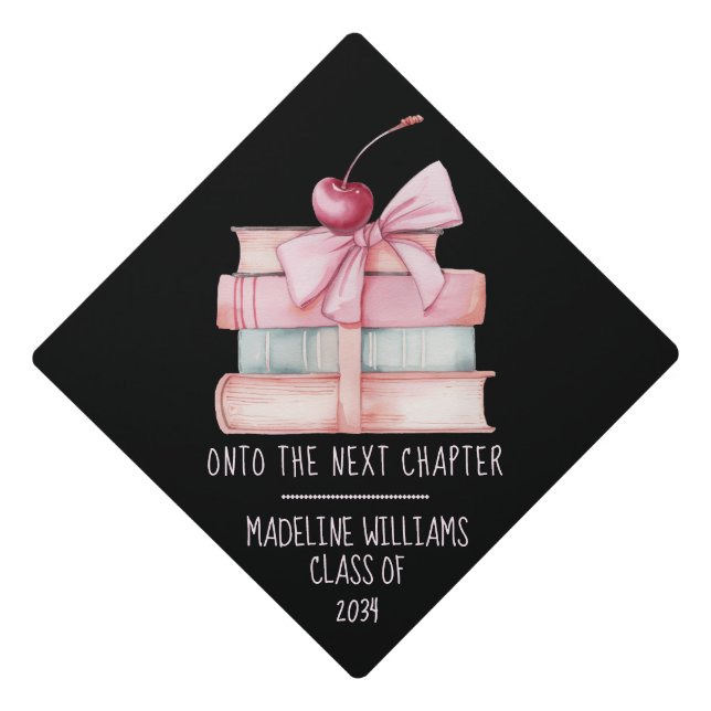Onto the Next Chapter Books Graduation Cap Topper (Front)