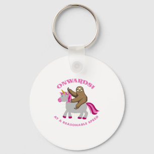 Onwards At A Reasonable Speed Sloth Riding Unicorn Keychain