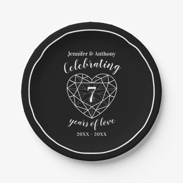 Onyx anniversary 7 years personalized party plates (Front)