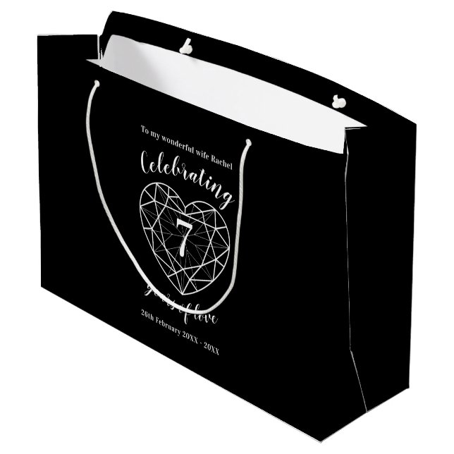 Onyx black Anniversary 7 years personalized Large Gift Bag (Back Angled)