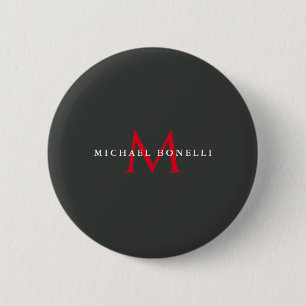 Onyx Black Red Monogram Modern Minimalist 2 Inch Round Button