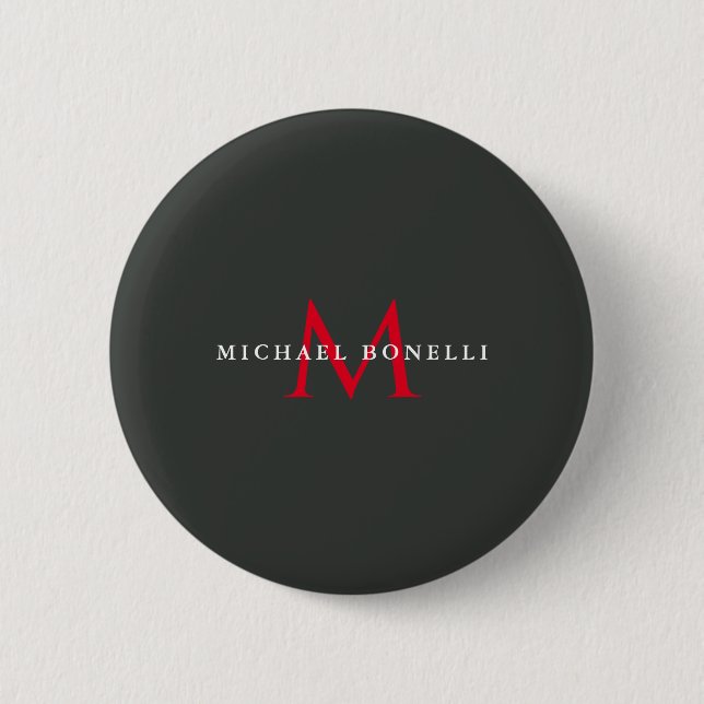 Onyx Black Red Monogram Modern Minimalist 2 Inch Round Button (Front)