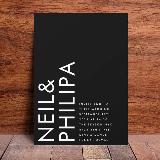 Onyx Black Ultra Modern Bold NAMES Simple Wedding Invitation (Creator Uploaded)