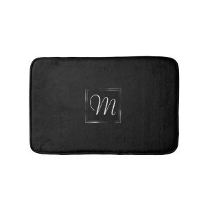 Onyx Black Velvet   Chalkboard Grunge Monogram Bath Mat