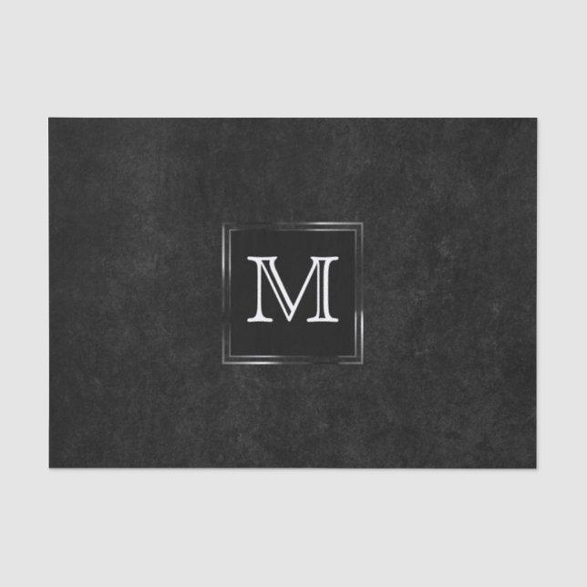 Onyx Black Velvet | Chalkboard Grunge Monogram Tissue Paper (Front)